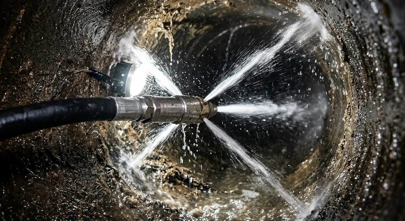 High-pressure hydro jetting nozzle cleaning sewer pipe for Storm Drain Cleaning in Exeter
